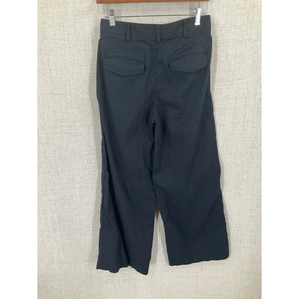 Banana Republic Pants Womens 4 Black Linen‎ Cotton Wide Leg Pleated Minimalist